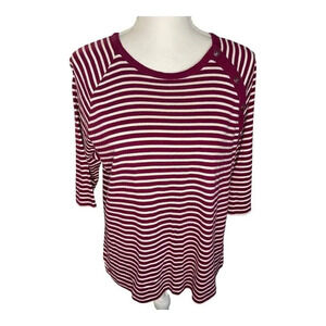 CHAPS Ralph Lauren Women’s XL Burgundy Red Striped 3/4‎ Sleeve Top